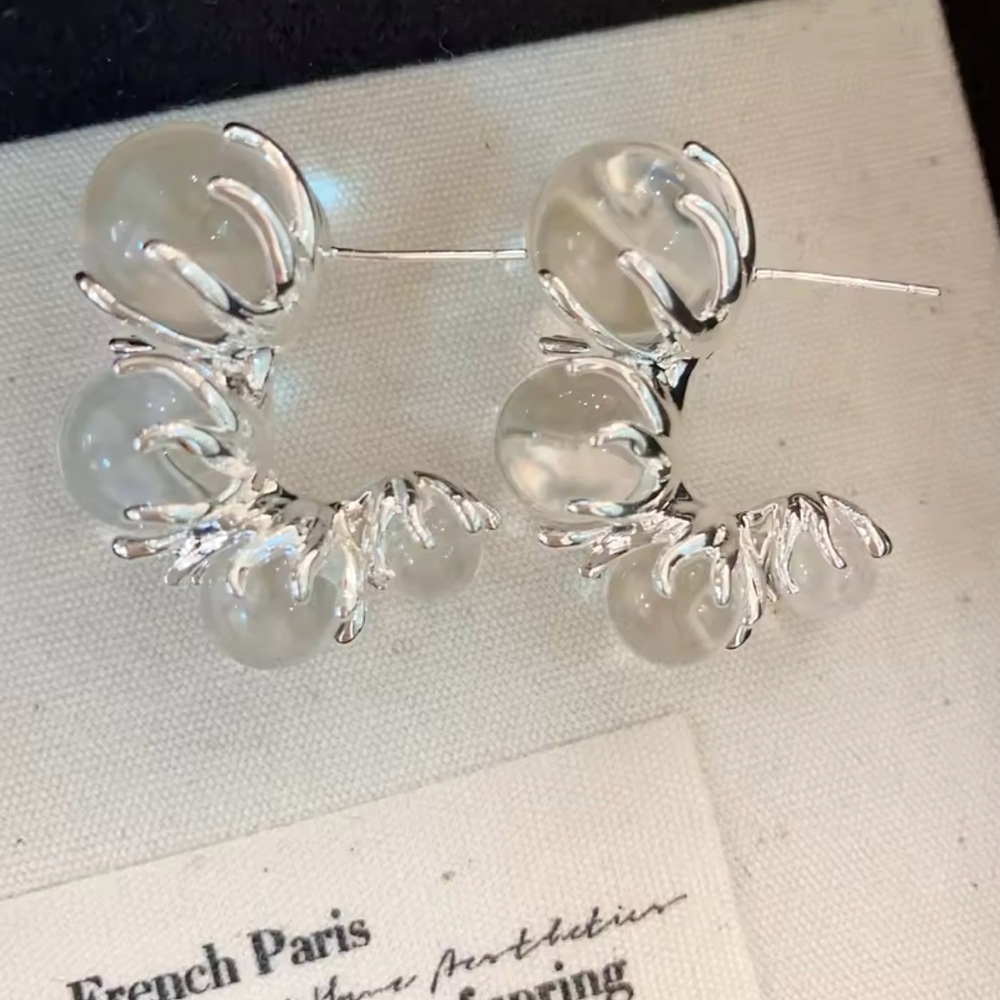 Anthropologie “Lake Life” 925 Silver Descending Clear Crystal Ball Huggie Hoops - Picture 9 of 10